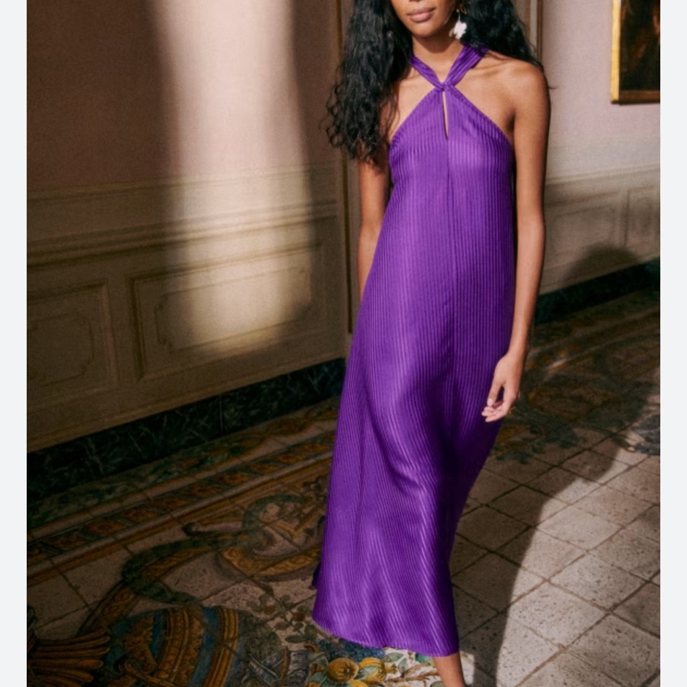 NEW Sezane Renata Long Silk Dress, Purple/Violet